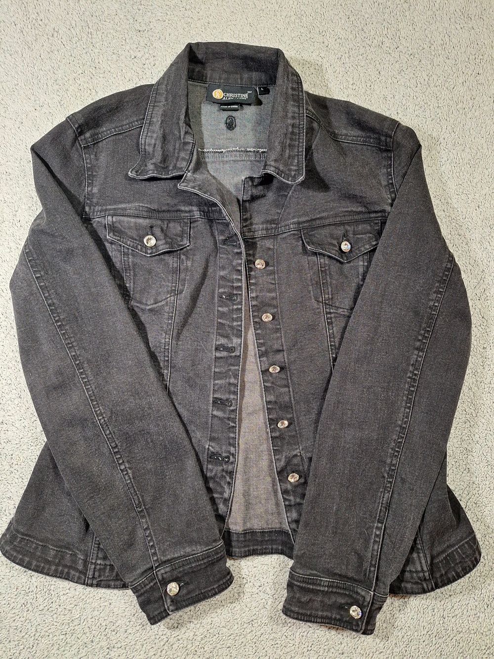 VTG Christine Alexander Denim Jacket L Swarvoski Crystal Buttons Y2K Western